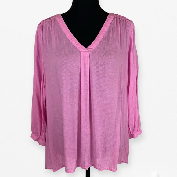 Elle Tops - Elle Pink Flutter Sleeve Blouse Relaxed Style v-neck blouse top